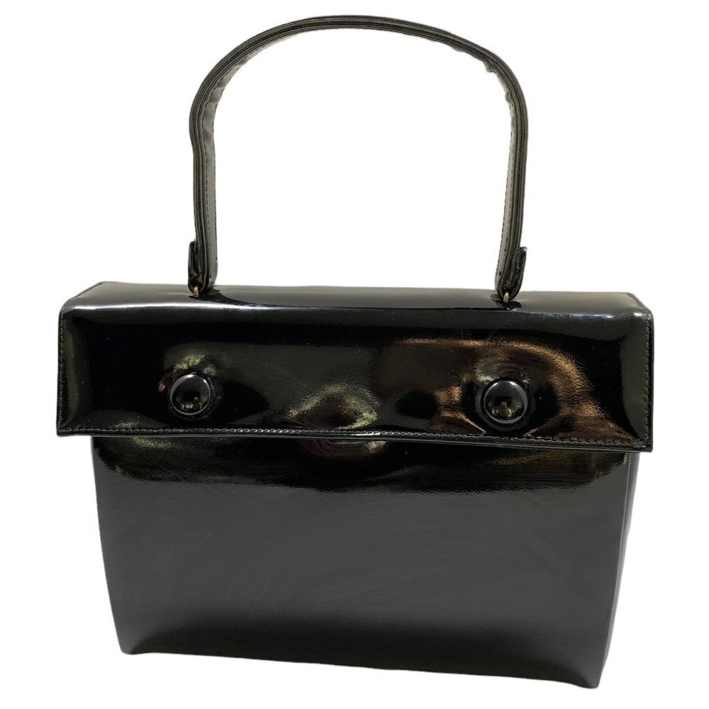 Vintage 1950's Mel-Ton Black Patent Leather Structured Box Handbag Mrs Maisel